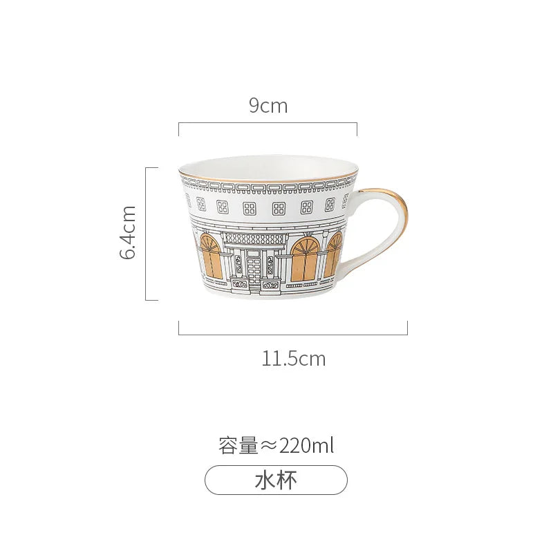 建築イラストのカップ&ソーサー・コーヒーマグ